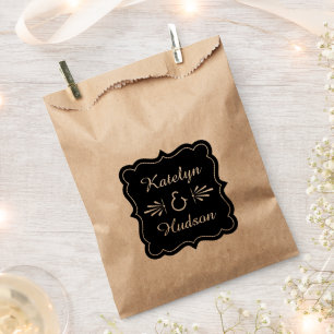 Sacolinha Casamento Kraft Preto Vintage Art Deco Monograma