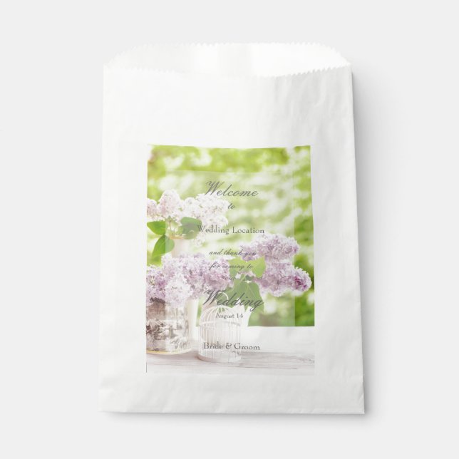 Sacolinha Casamento Lilático Branco Floral Branco-Flor-Prima (Frente)