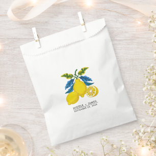 Sacolinha Casamento Mediterrâneo Aquarela Limão Amarelo Azul
