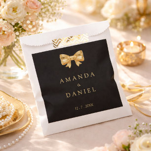 Sacolinha Casamento Moderno Preto e Dourado Arco Dourado