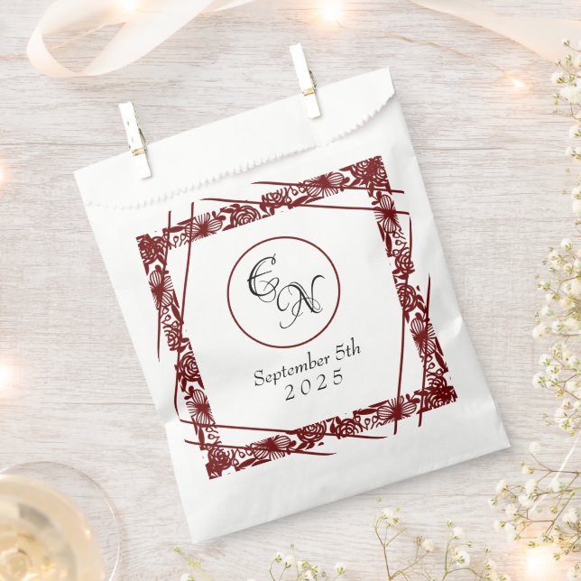 Sacolinha Casamento Monograma Branco-Borgonha Aberta (Cortado)