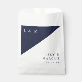 Sacolinha Casamento Monograma Minimalista Branco Azul Marinh