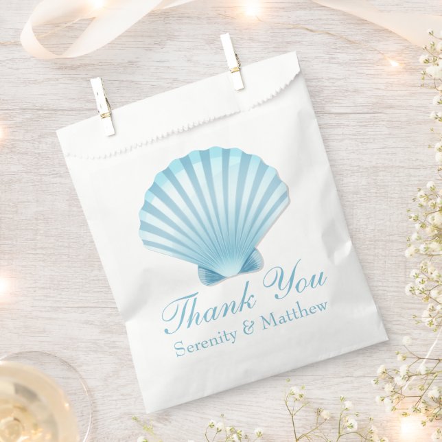 Sacolinha Casamento Náutico Azul Shell Beach Obrigado (Cortado)