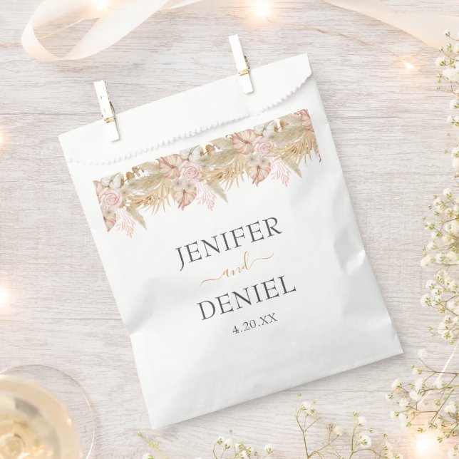 Sacolinha Casamento Neutro de Palma e Flor de Pampas (Cortado)