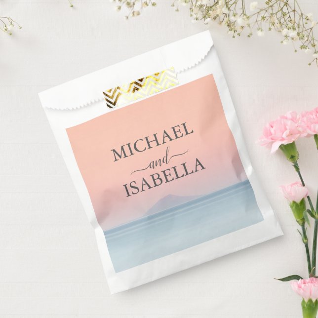 Sacolinha Casamento pelo mar sob o pôr do sol do céu de pêss (Selado)