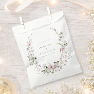 Sacolinha Casamento Pink Lilac Wildflower Wreath Obrigado
