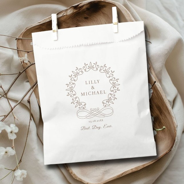 Sacolinha Casamento Real, Elegante, "Best Day-Ever" (Customer-specific, elegant, royal, crest Wedding Favor Bags with your name & date. )