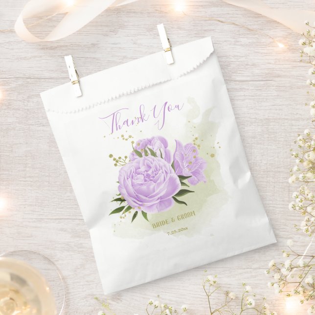 Sacolinha Casamento romântico de flores roxas verdes (Cortado)