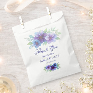 Sacolinha Casamento Romântico Roxo Azul Botânico Aquarela