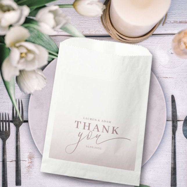 Sacolinha Casamento Rose Gold Calligraphy Obrigado Moderna  (Criador carregado)