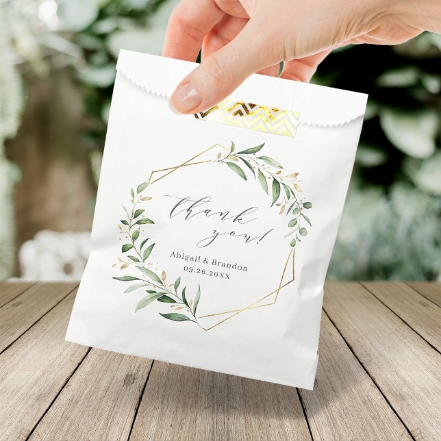 Sacolinha Casamento Russo Geométrico Dourado do Verde Modern (Modern Greenery Gold Geometric Rustic Wedding Favor Bag)