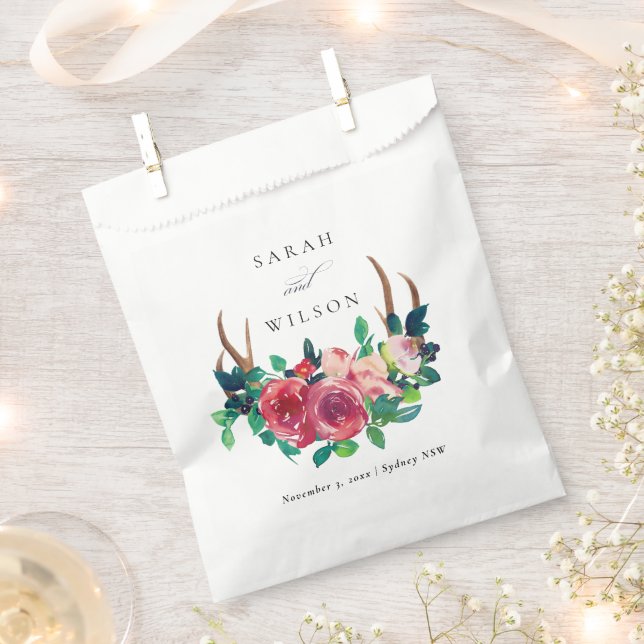 Sacolinha Casamento Rustic Boho Floral Stag Antlers (Cortado)
