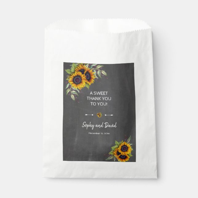 Sacolinha Casamento Rustic Sunflower Chalkboard OBRIGADO (Frente)