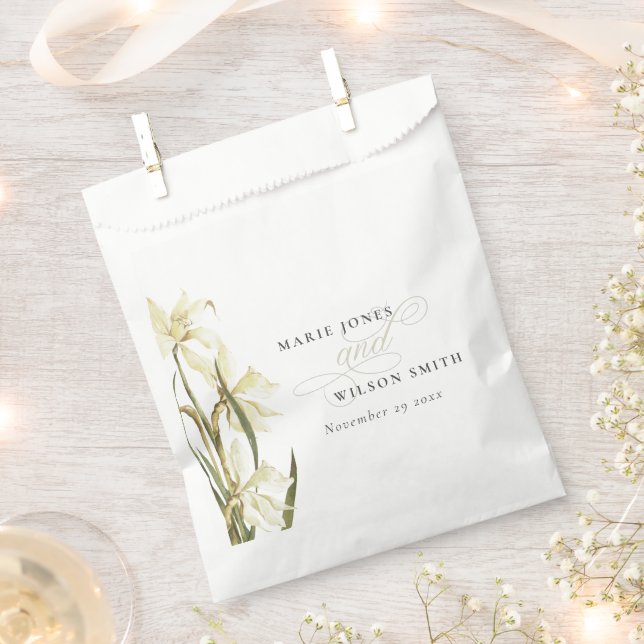 Sacolinha Casamento Rustic White Daffodil Floral Watercolor (Cortado)