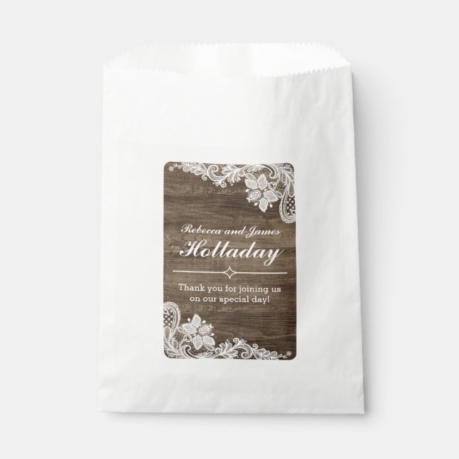 Sacolinha Casamento Rustic Wood & Vintage Lace Personalizado (Frente)