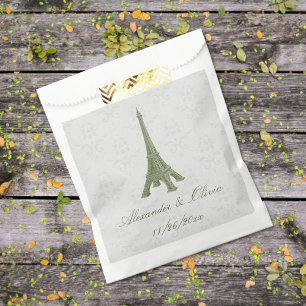 Sacolinha Casamento tema damasco de Torre Eiffel Verde Favor