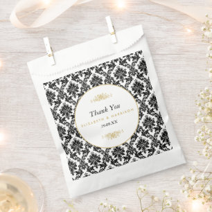 Sacolinha Casamento tema damasco Dourado, Preto e Branco