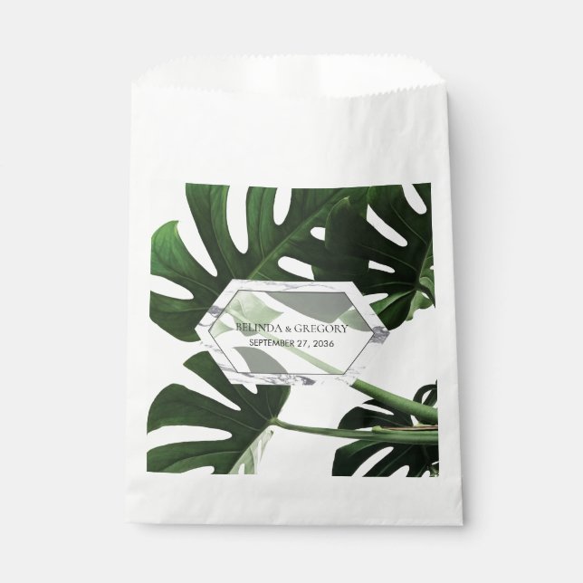 Sacolinha Casamento Tropical Monstera Marble (Frente)