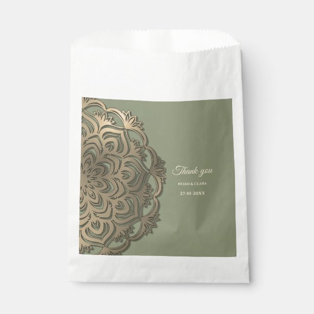 Sacolinha Casamento Verde Sage e Dourado com Luxo Elegante (Frente)