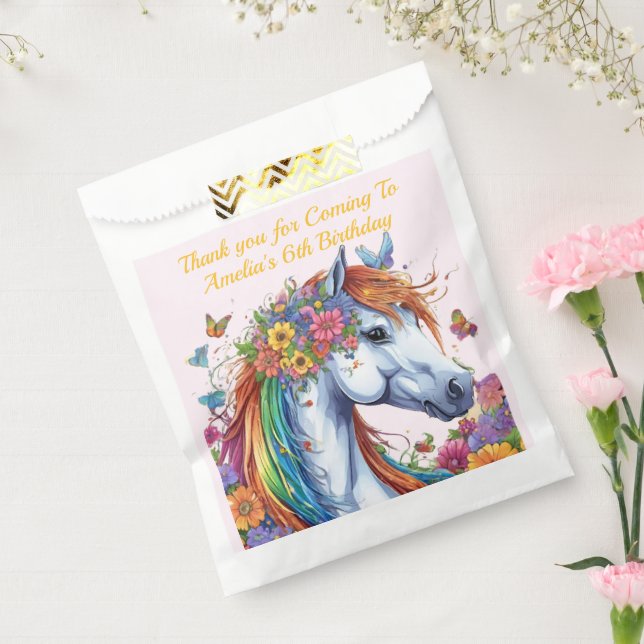 Sacolinha Cavalo Whimsso Rainbow Floral Equestre Aniversário (Selado)