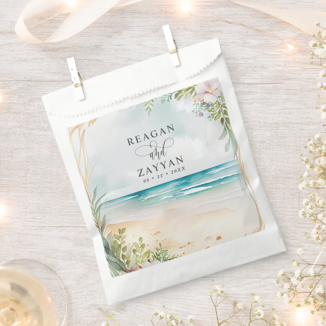 Sacolinha Cena de Casamento de Verão na Praia com Aquarela F (Cortado)