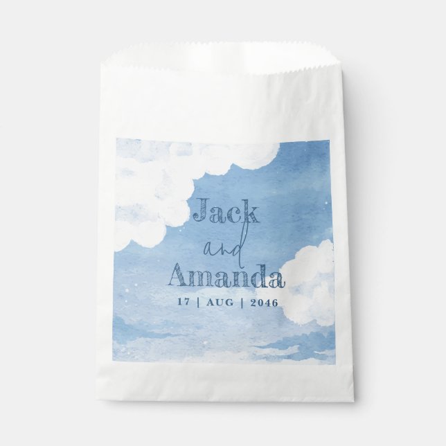 Sacolinha Céu Azul Claro Aquarela Casamento Favor Bag (Frente)