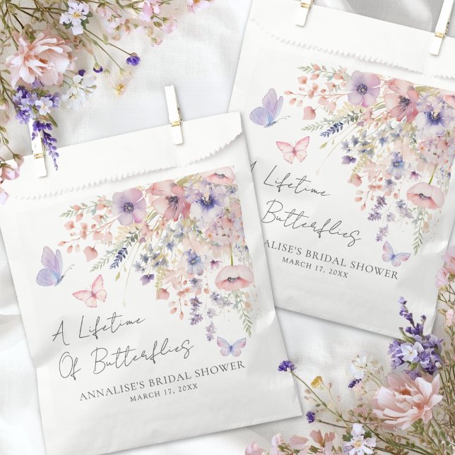 Sacolinha Chá de Bebê Borboleta Flor Silvestre (Butterfly Wildflower Bridal Shower Favor Bag)