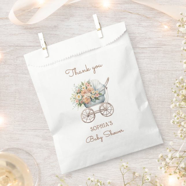 Sacolinha Chá de Bebê Carruagem de Bebê Floral Boho (Cortado)