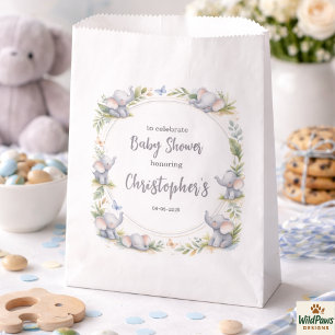 Sacolinha Chá de Bebê com Aquarela de Elefante do Menino – S