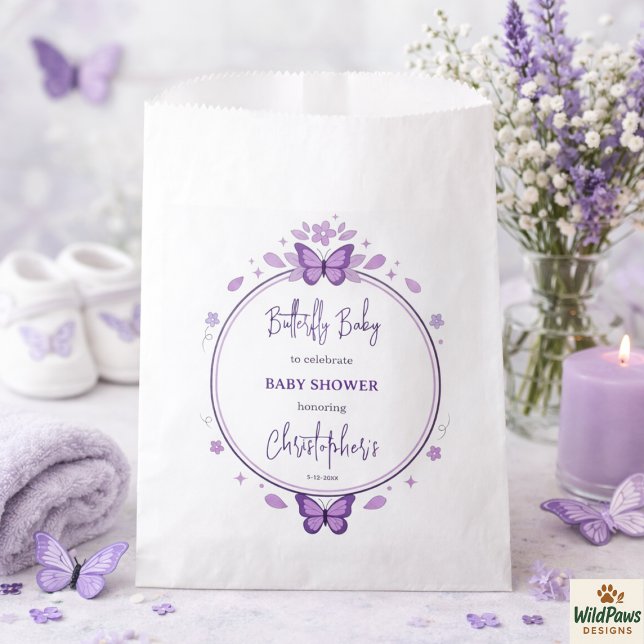 Sacolinha Chá de Bebê da Menina Borboleta Roxa (Purple Butterfly Baby Girl Baby Shower Favor Bag
)
