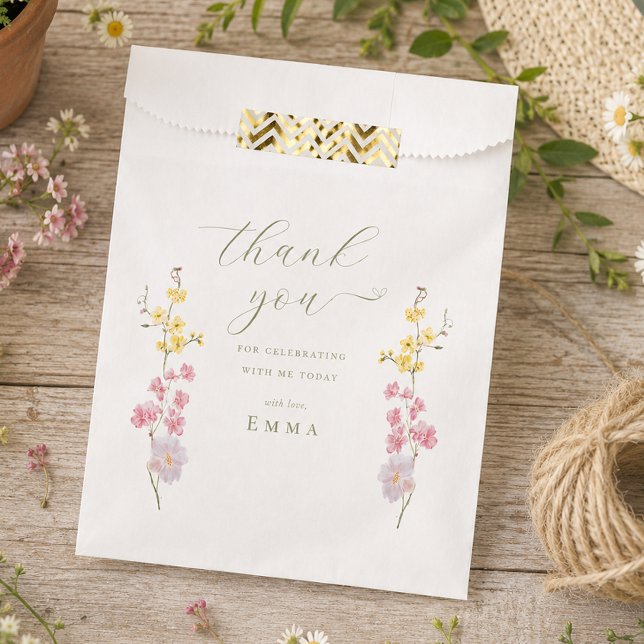 Sacolinha Chá de Bebê de Jardim Simples Boho Flores Silvestr (Simple Garden Boho Wildflowers Bridal shower Favor Bag)
