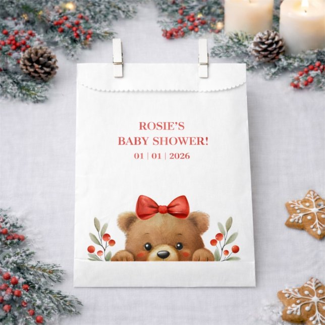Sacolinha Chá de Bebê do Ursinho e Frutas de Rowan (Baby Bear And Rowan Berries Baby Shower Favor Bag)