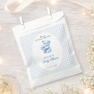 Sacolinha Chá de Bebê do Ursinho Little Heart Blue Gingham