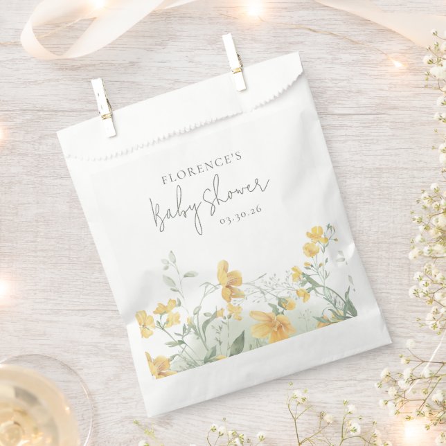 Sacolinha Chá de Bebê Floral Amarelo Elegante (Cortado)