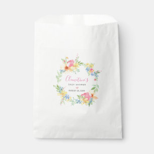 Sacolinha Chá de Bebê Floral em Aquarela Rosa Amarelo Rústic
