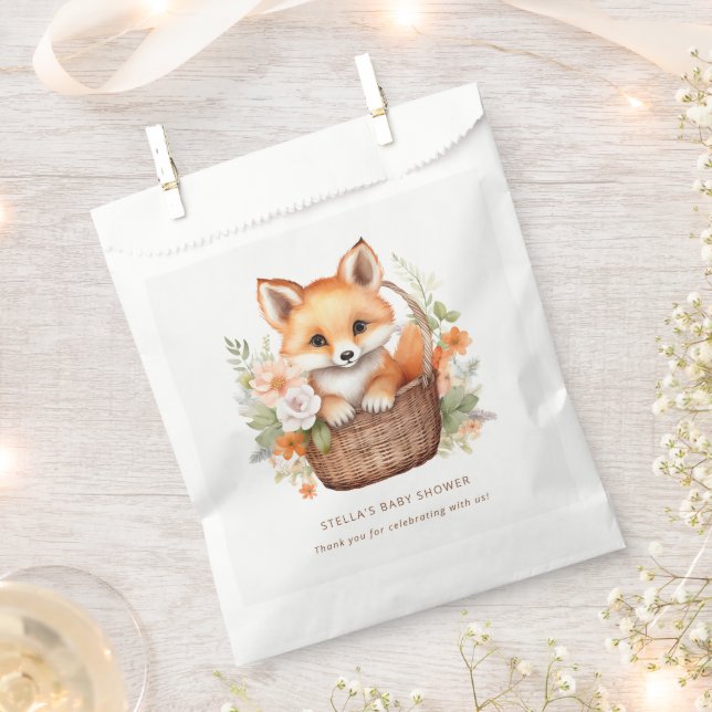 Sacolinha Chá de Bebê Floral Raposa da Floresta Obrigado (Cortado)