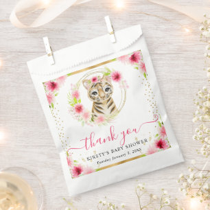 Sacolinha Chá de Bebê Floral Tigre da Selva Fofo Aquarela