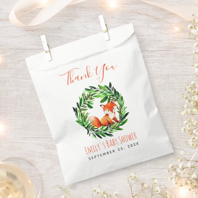 Sacolinha Chá de Bebê Fox Woodland Greenery Script de Agrade (Cortado)