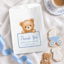 Chá de Bebê Menino Urso de Pelúcia Azul Agradecime