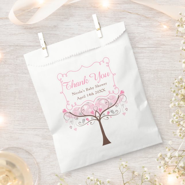 Sacolinha Chá de Bebê Pássaro Floral Rosa Obrigado (Cortado)