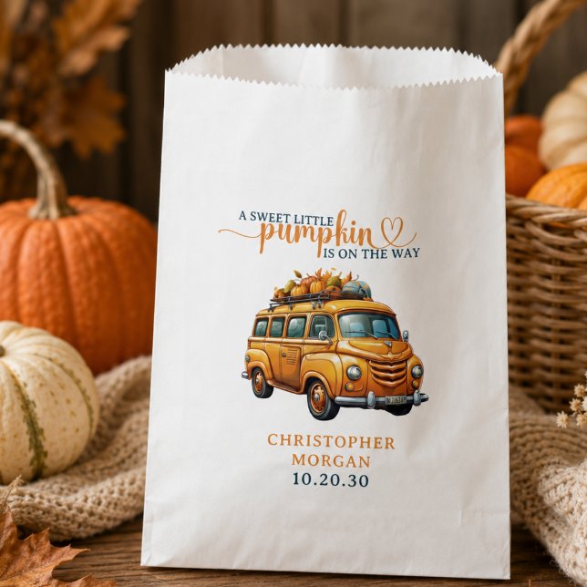 Sacolinha Chá de Bebê Pequena Abóbora Laranja Rústica Caminh (Rustic Orange Truck Little Pumpkin Baby Shower Favor Bag)