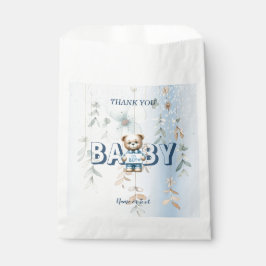 Sacolinha Chá de Bebê Urso Teddy Fofo Floral Azul Lindo