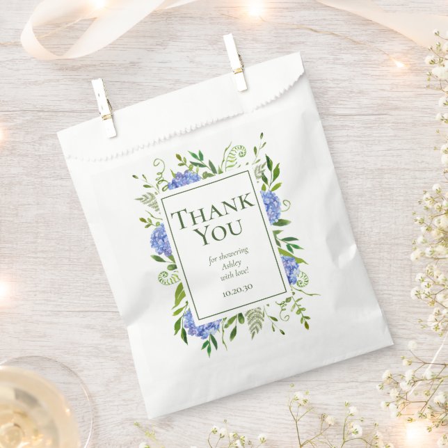 Sacolinha Chá de fraldas Blue Hydrangeas Boy Obrigado (Cortado)