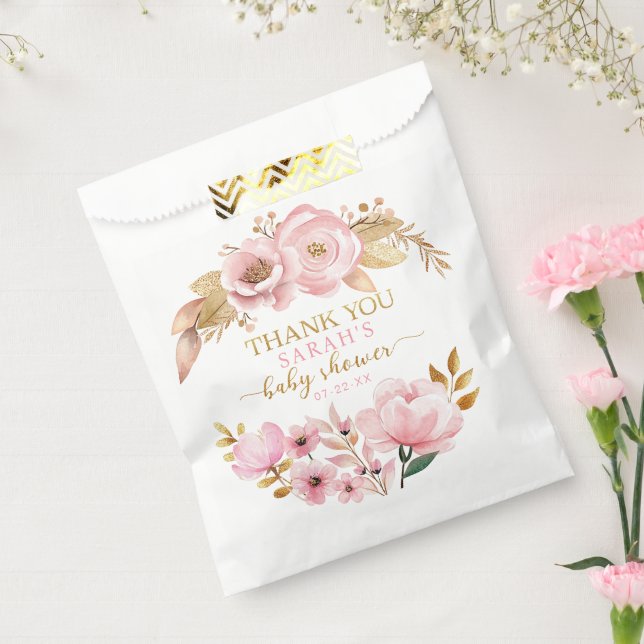 Sacolinha Chá de fraldas Cor-de-Rosa Esbranquiçada Obrigado  (Selado)