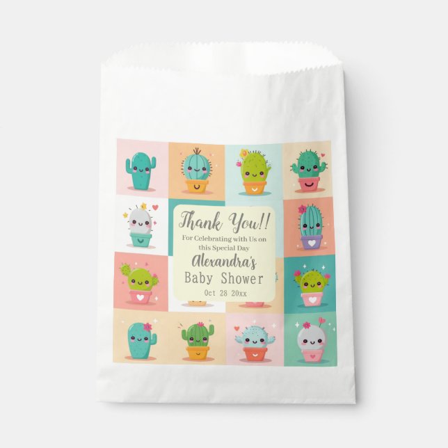 Sacolinha Chá de fraldas Cute Cactus Kawaii Obrigado (Frente)