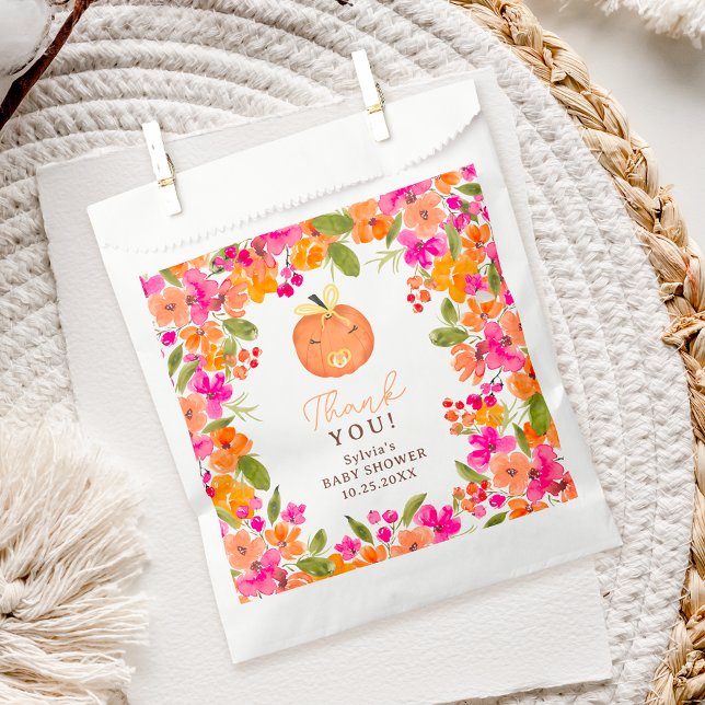 Sacolinha Chá de fraldas de abóbora fofo de queda floral (Floral Fall cute little pumpkin baby shower Favor Bag)