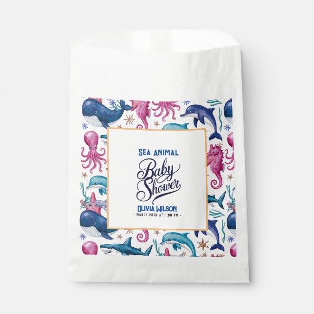 Sacolinha Chá de fraldas de animais do mar, elegante e moder (Frente)