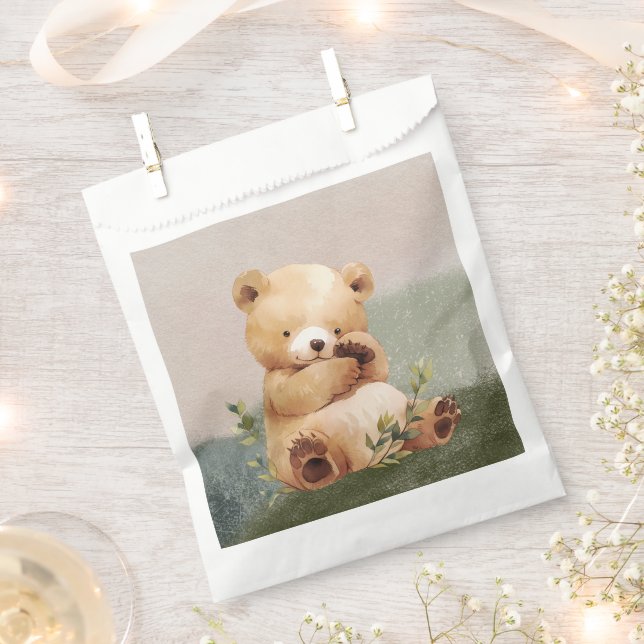 Sacolinha Chá de fraldas de Aquarela do Urso Bebê Cutie (Cortado)
