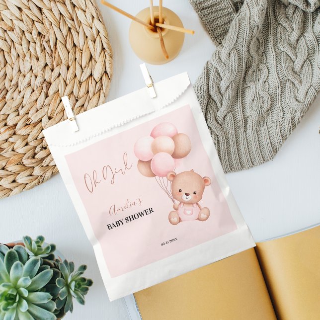 Sacolinha Chá de fraldas de Balão de Urso Rosa Oh Rapariga (Criador carregado)