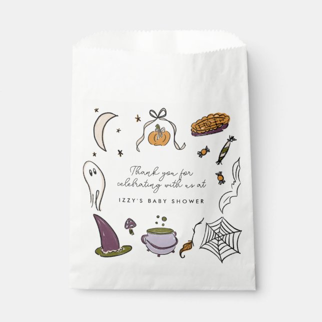 Sacolinha Chá de fraldas De Boo Halloween Obrigado Festa (Frente)
